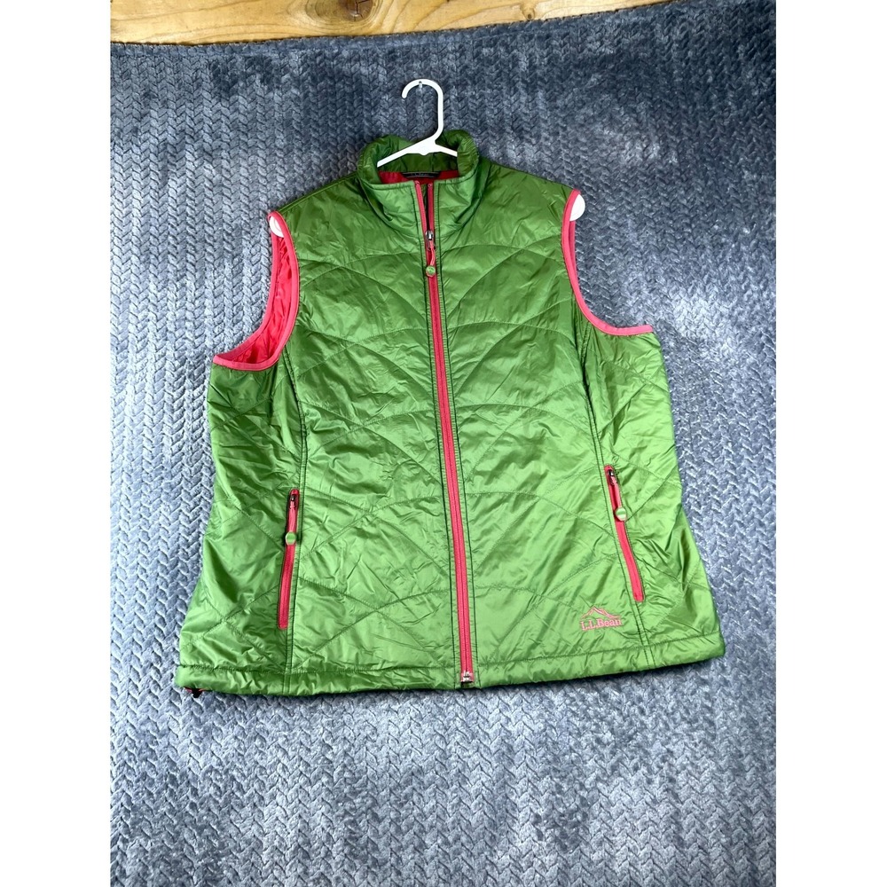 L.L. Bean PrimaLoft Packaway Puffer Vest Womens XL Petite Green Nylon Full Zip